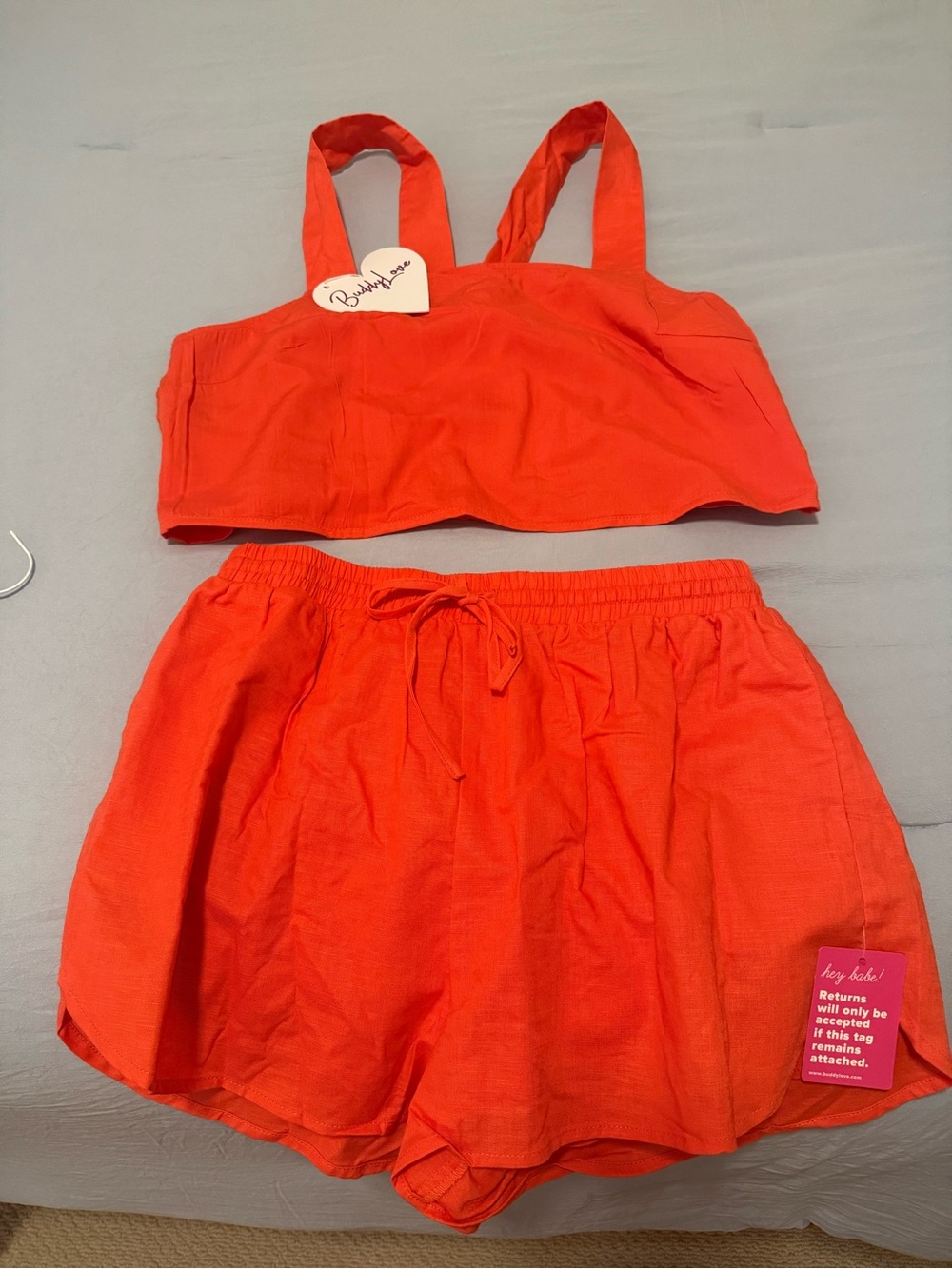 Buddy Love Women's Orange Drawstring Waist Shorts Set